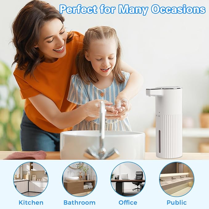 Automatic Foaming Soap Dispenser, 13.52oz/400ml Rechargeable Touchless Smart Foam Soap Dispenser, Hand Dish Soap Dispensers for Bathroom & Kitchen - Wall Mounted, 4 Adjustable Level, IPX5 Waterproof