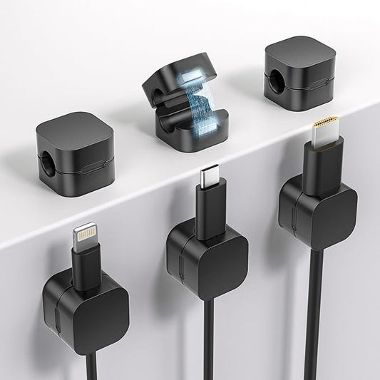 6Pack Cable Organizer Clips, Magnetic Cable Holder (1s Lock), XOVRAETH Strong Adhesive Wire Management for Desk, Nightstand, Living Room, Kitchen, Office, Car(BlackB)