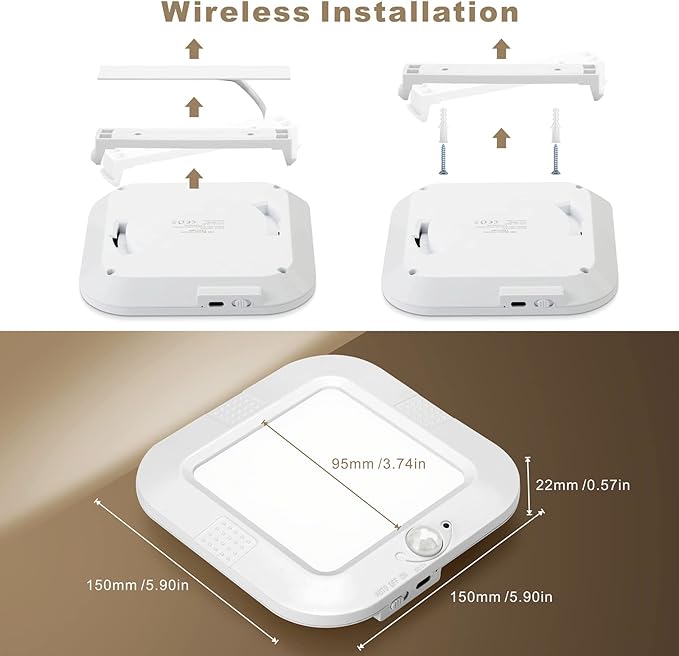 Rechargeable Motion Sensor Ceiling Light, 220LM 6000K Closet Light with USB Cable, 2000mAh Wireless LED Light for Stairway, Hallway, Pantry, Shower, Shed