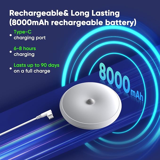 Rechargeable Closet Lights Motion Sensored, Wireless Battery Operated Ceiling Light, Rechargeable Motion Sensor Light indoor for Closets Shower Stairs Hallway Pantry Porch Garage, 3 Color Temperatures