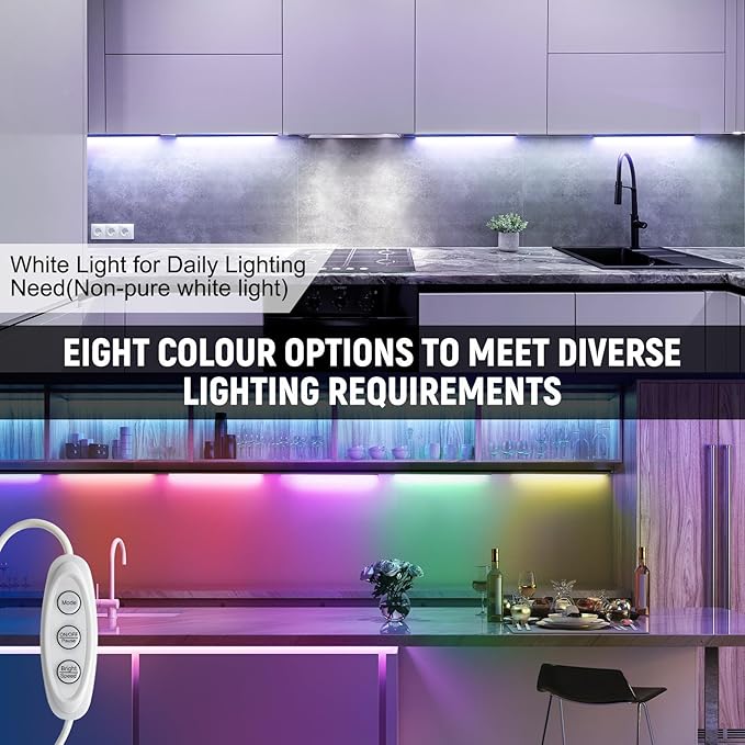 RGB Light Bar with Color Memory & Dimmable Brightness for Monitor/Desk, Under Cabinet Lights with 8 Colors & Dynamic Modes, Magnetic Installation for Kitchen, Room, Shelf, USB Powered