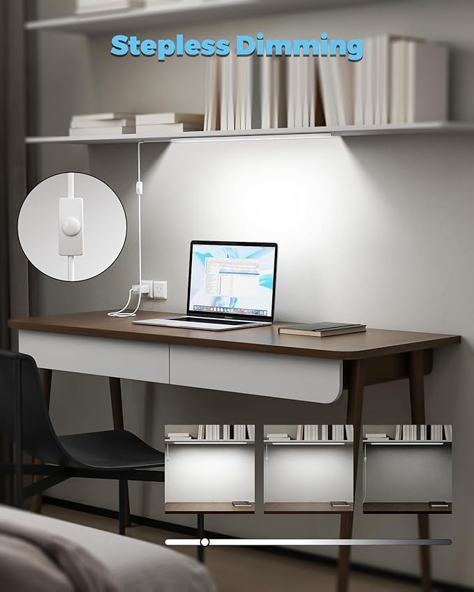 ASOKO Plug-in Under Cabinet Lighting, 24Inch LED Workbench Lights with Super Brighten 900Lumen and Dimmable 6000K Cool White, Memory Function Desk Lamp for Kitchen Sink/Desk/Workbench