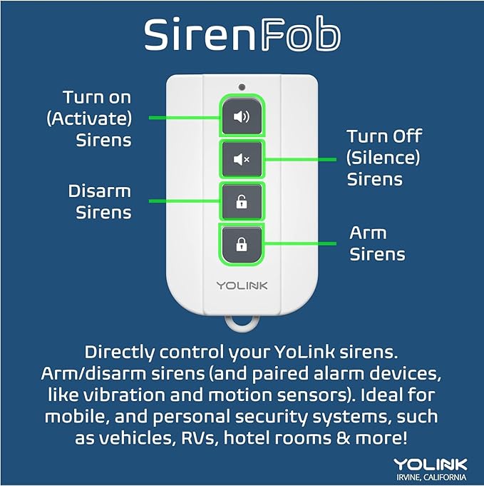 YoLink SirenFob, 1/4 Mile Open-Air Range Siren Controller, Panic Button, Smart Buttons Fob for Use with YoLink Siren Products