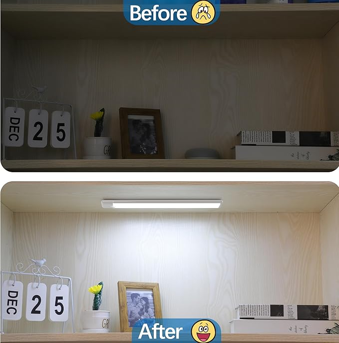 Motion Sensor Under Cabinet Lights, Magnetic Rechargeable Under Counter Closet Light, Wireless Night Light Bar Stick-On, 5-Pack, 6500K Cool White