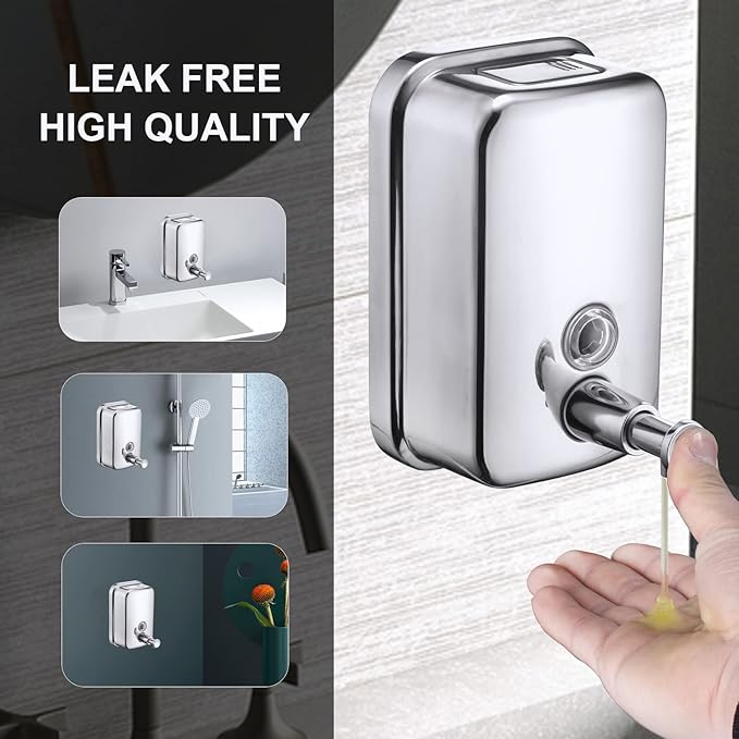 Commercial Soap Dispenser Wall Mount Stainless Steel Manual Liquid Pump Rust-Proof Leak Free for Bathroom (17 fl oz / 500ml)