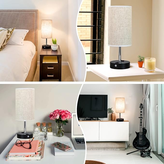lifeholder Table Lamp with Motion Sensor and Constant on Mode, USB Lamp Include Warm White Bulb, Built in USB Port & AC Outlet, Bedside Lamp Idea for Bedroom Retro Cream