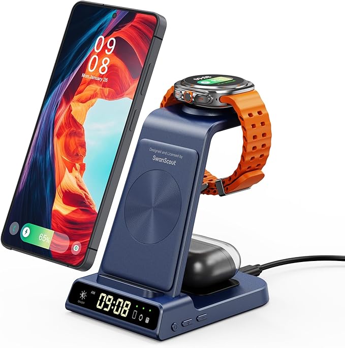 Wireless Charger for Samsung, 3 in 1 Wireless Charging Station for Samsung Galaxy S26 Ultra/S25 Ultra/S24/S23/Note 20/Z Flip 7/Fold 6, Charger for Samsung Galaxy Watch Ultra/8/7/6, Galaxy Buds 4/4 Pro