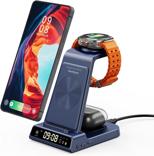Wireless Charger for Samsung, 3 in 1 Wireless Charging Station for Samsung Galaxy S26 Ultra/S25 Ultra/S24/S23/Note 20/Z Flip 7/Fold 6, Charger for Samsung Galaxy Watch Ultra/8/7/6, Galaxy Buds 4/4 Pro