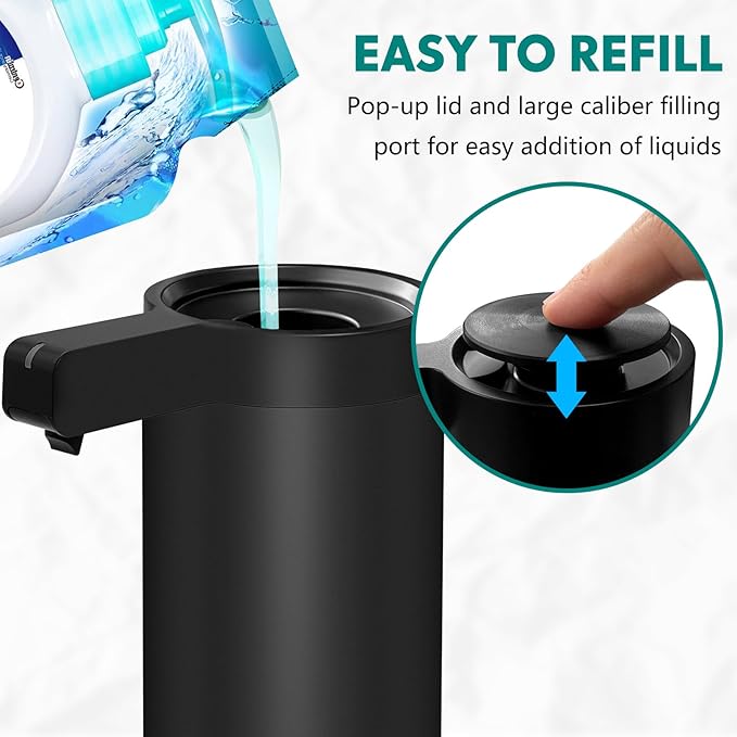 Automatic Soap Dispenser Stainless Steel with Sensor Infrared Soap Dispenser Electric IPX5 Waterproof USB-C Charging Motion Sensor for Kitchen & Bathroom (Matte Black)
