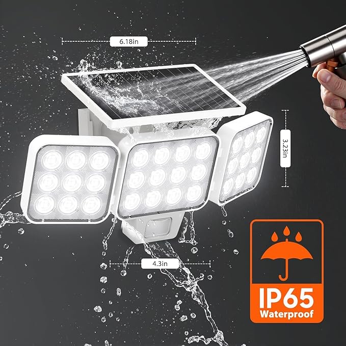 WdtPro Motion Sensor Outdoor Lights 3 Pack,3500LM Bright Solar Lights Outdoor Flood Light, Upgrade Glass Panel, LED Solar Powered Security Light Spotlights Waterproof for Outside Yard-White