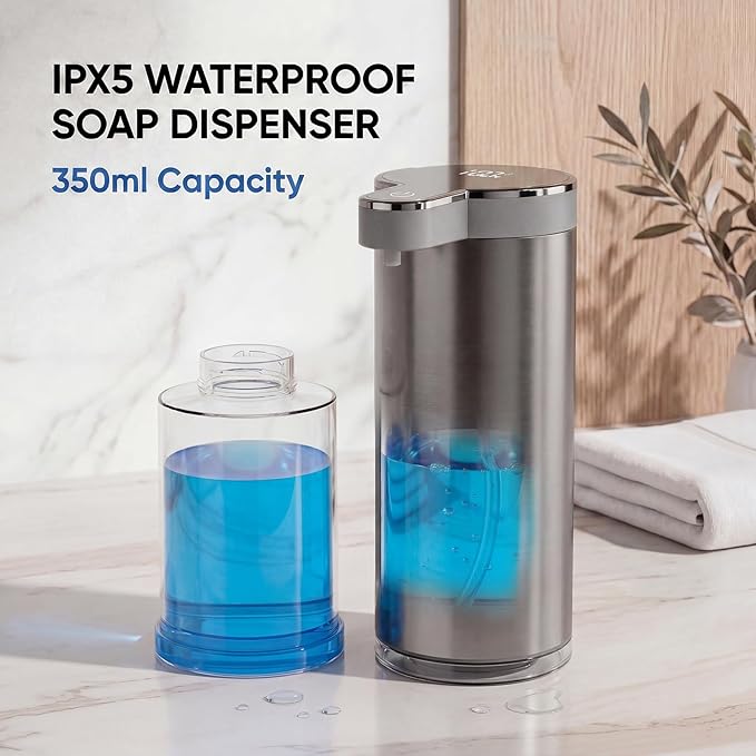 Touchless Foaming Soap Dispenser, 0.2s Sensor, USB-C Rechargeable, Clog-Free Pump, Adjustable Foam, Smudge-Resistant Stainless Steel, 300ml/10.1oz, IPX5 Water Resistant, for Kitchen & Bathroom