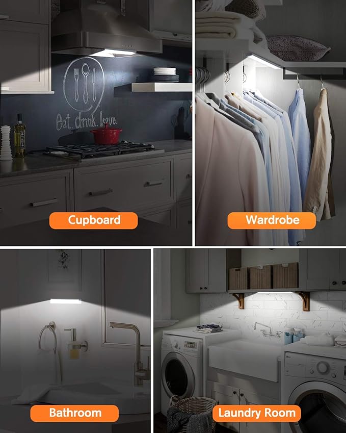 PRIORARE Led Under Cabinet Lighting Motion Sensor Wireless Rechargeable Cabinet Lights, Ultra Thin 30Led Battery Operated Closet Light for Kitchen, Closet (Pure White, 2Pack)