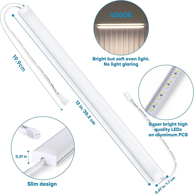 Litever Under Cabinet Lighting Kit. Slim. Super Bright. 21W. Dimmable. Remote with Synchronous Control. Perfect for Kitchen Under Cabinets, Over Counter, Display Lights, Shelf Light. Cool White 4000K.
