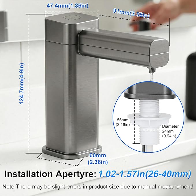 Automatic Dish Soap Dispenser for Kitchen, Touch-Free Sink Soap Pump with Silicone Extension Tube，Designed for Kitchens and Bathrooms （Square）