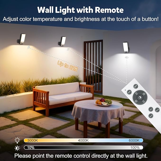 Motion Sensor Outdoor Light, 10000mAh Rechargeable Battery Operated Outdoor Light with Remote 3 Modes & Dimmable 3000-6000K, IP65 Waterproof Outdoor Security Light for Garage,Fences,Patio,Garden