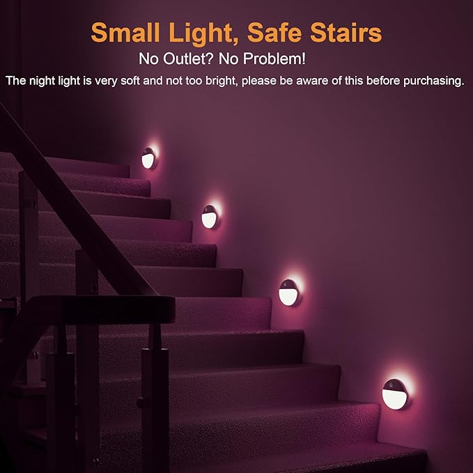 YUNLEX 2 Pack Pink Battery Night Light, Motion Activated Night Light, 2.6" Small Sticky Lights, 3 Light Modes, Dimmable Soft Glow for Bedroom, Nursery, Baby, Kids, Sleep, Soothing Fear of The Dark