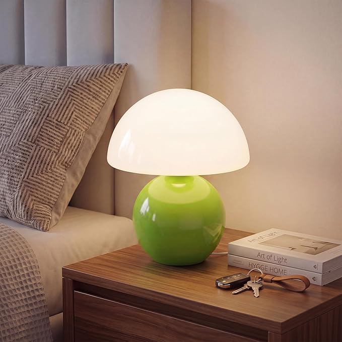 Dawnwake Mushroom Lamp Table Lamp for Bedroom,Desk Bedside Small Lamps for Living Room Night Stands,Mushroom Decor Cute Mini Modern Mid Century Lamps,Unique Aesthetic Home Living Room Decor(Green)