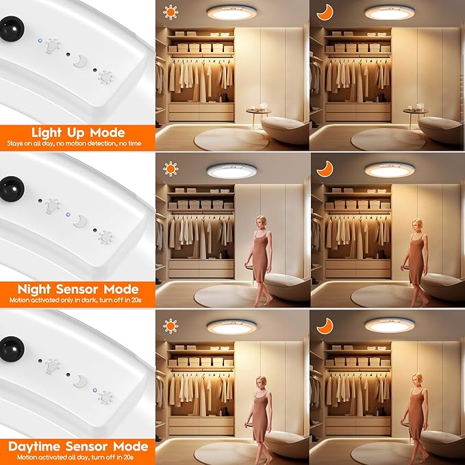 Rechargeable Motion Sensor Ceiling Light with Remote, Wireless Battery Operated Closet Light with 13 Colors Changing, 0.55″ Magnetic Lights for Shower Bathroom Closet Hallway Pantry, 1 Pack