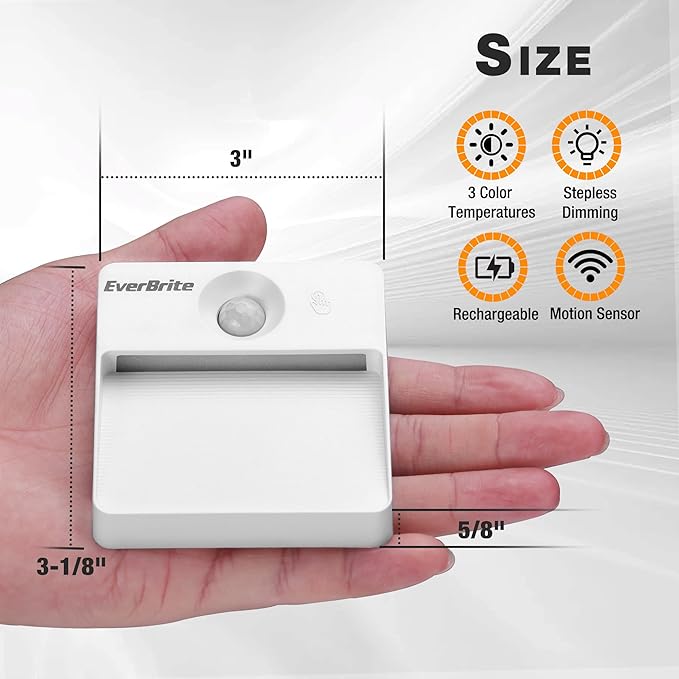 EverBrite Rechargeable Square Motion Sensor LED Night Light, Motion Activated LED Night Light with 3 Lighting Modes, Touch Control, 3 Color Temperatures & Dimmable, for Hallway, Bedroom, 2 Pack