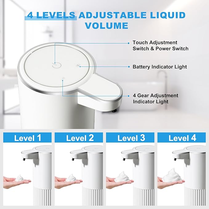 RYTOXILO Automatic Foaming Soap Dispenser, 2 Pack White Touchless Foam Hand Soap Dispenser Bathroom, 13.5 Fl Oz Plastic Electric Auto Foaming Dish Soap Dispensers Wall Mount for Kitchen