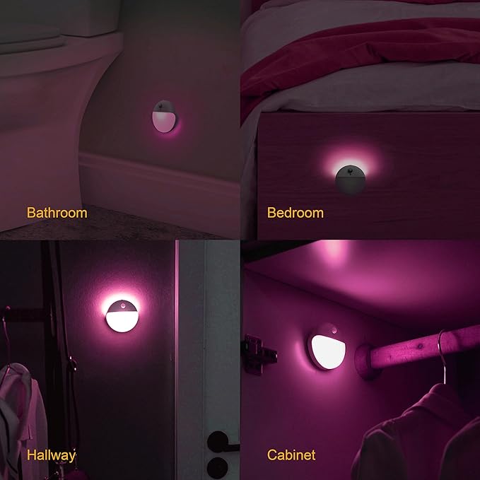YUNLEX 2 Pack Pink Battery Night Light, Motion Activated Night Light, 2.6" Small Sticky Lights, 3 Light Modes, Dimmable Soft Glow for Bedroom, Nursery, Baby, Kids, Sleep, Soothing Fear of The Dark