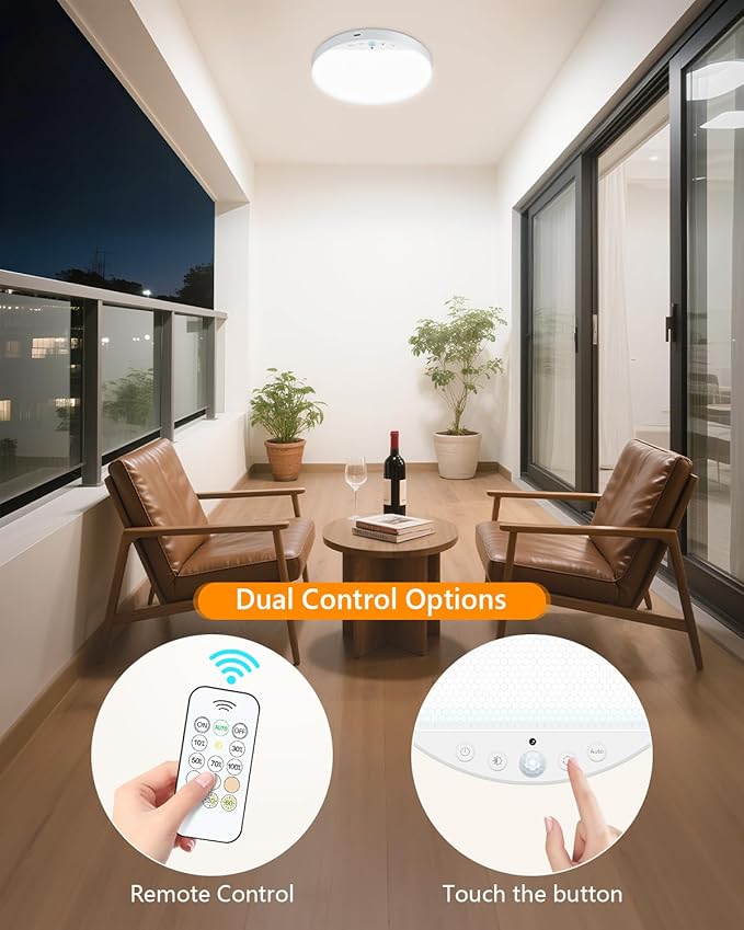 Rechargeable 6W Motion Sensor Ceiling Light Indoor, No Wiring & Magnetic Stick-On, Remote Control for Color & Brightness, Battery Operated Light for Shower, Closet, Bathroom, Pantry, Hallway, 1-Pack