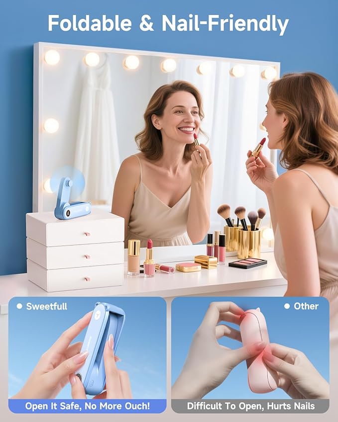 SWEETFULL Portable Handheld Mini Fan with LED Display, 3-in-1 Personal Foldable USB Rechargeable Hand Held Fan & Flashlight for Travel, Lash Eyelash, Cute Small Pocket for Women, Girls