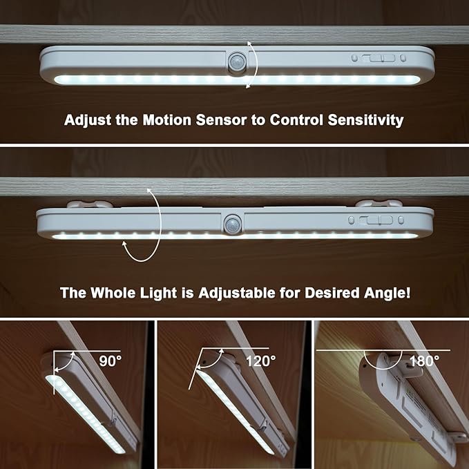 BLS Under Cabinet Lighting, 2200mah Rechargeable Closet Lights Motion Sensored, Battery Powered/DC Cable Plug in LED Light, 14 inch, 6000K Cool White, Dimmable, Under Counter Lights for Kitchen