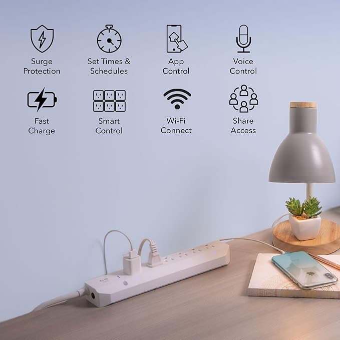Geeni Smart Surge Protector Power Strip with 6 Wi-Fi Controlled Outlets, Real-Time Energy Monitoring, 3ft Extension Cord, App Control, Compatible with Alexa & Google Assistant, Smart Power Strip