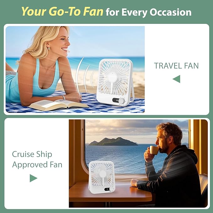 Portable Travel Fan for Cruise Approved, Cruise Essentials 2026 Rechargeable Fan100 Speed Wind Adjustable, Small Travel Essentials for Hotel Beside Sleeping Cruise Ship Essentials Cruise Must Haves