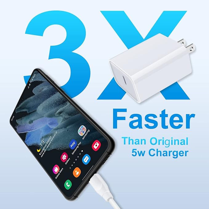 Samsung Fast Charging Block for Galaxy Z Fold 6 5 Z Flip 6 5 A14 5G A54 A53 A23 A13 A35 S25 S24 S23 S22 Ultra S21 S20,20W Super Type C Charger Box for iPhone 16 15 14 13 12 Pro Max XS XR,Pixel 9 8 7 6