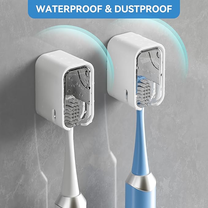 Toothbrush Holders for Bathroom【Innovation Single Slot Design】 2PCS Toothbrush Holder Wall Mounted with Cover for Shower, Single Toothbrush Dispenser Storage Organizer for Family & Travel