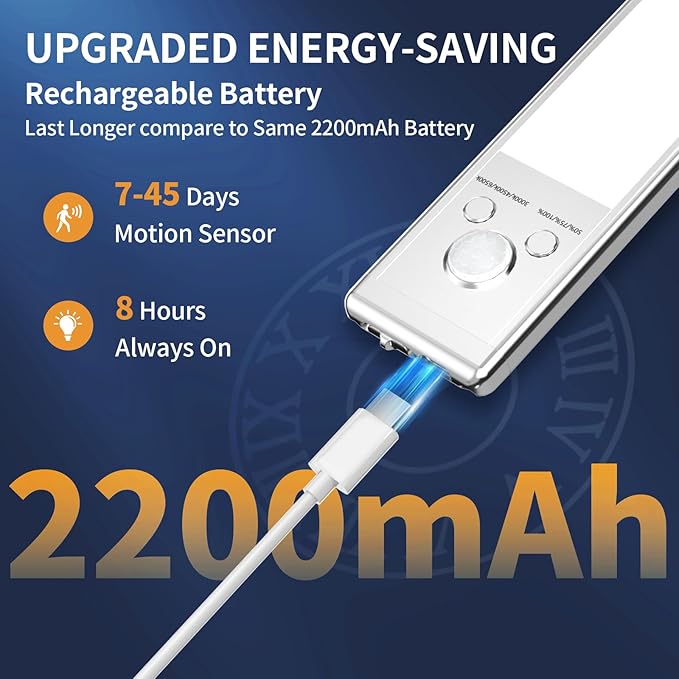 SOUL LINK Under Cabinet Lights, 88 LED Operated Motion Sensor Light Indoor, 2200mAh USB Rechargeable Closet Lights, 6 Pack Magnetic Dimmable Wireless Under Counter Lights for Kitchen, Stairs