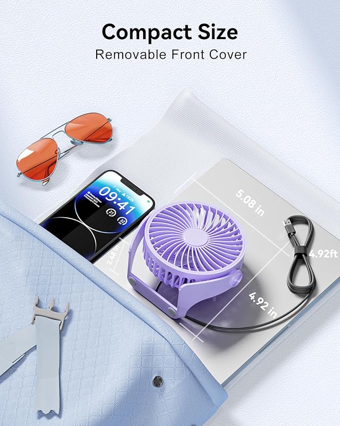 Edvision USB Desk Fan, 5 Inch Small Portable, 3 Speeds Powerful Wind Mini Personal Desktop Fan 360° Rotation Adjustable, Plug In USB Fan Quiet for Table Home Office Travel Car(Purple)