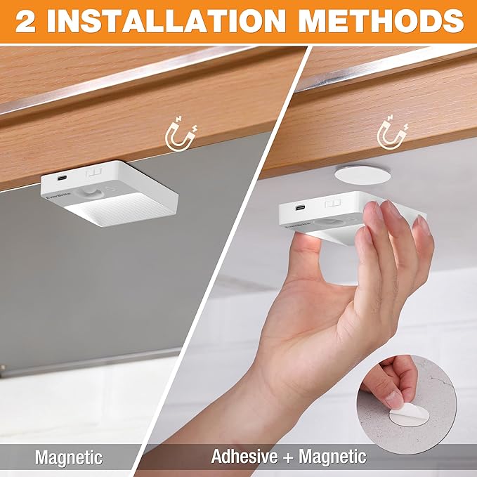 EverBrite Rechargeable Square Motion Sensor LED Night Light, Motion Activated LED Night Light with 3 Lighting Modes, Touch Control, 3 Color Temperatures & Dimmable, for Hallway, Bedroom, 2 Pack