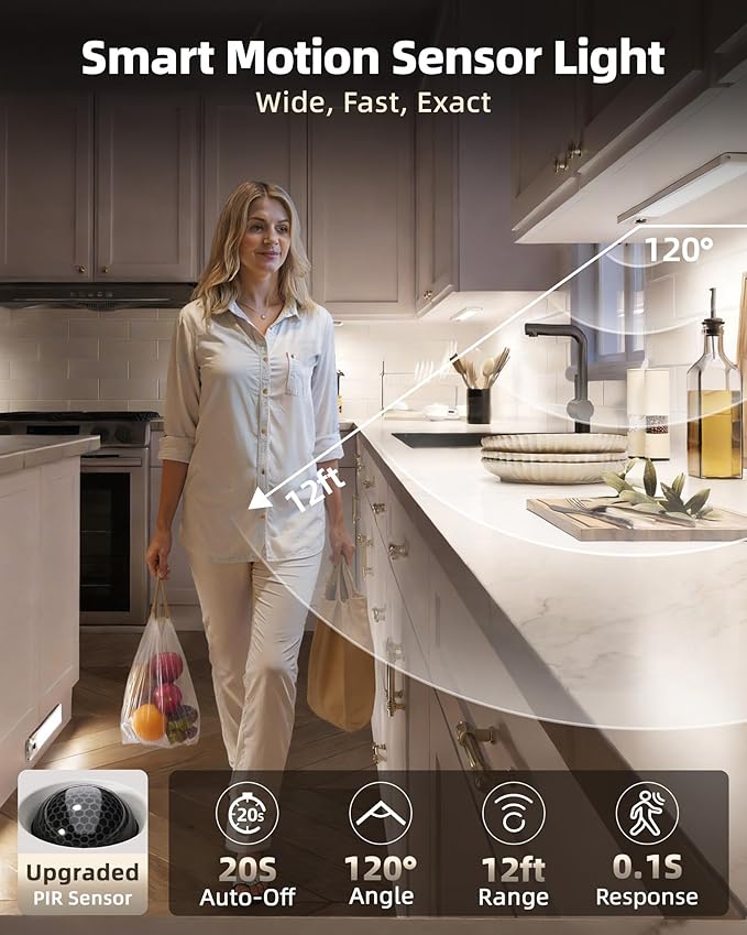 EZVALO Under Cabinet Lighting with Charging Station, Rechargeable Motion Sensor Light Indoor, Dimmable Closet Lights Wireless, 6500K, Motion Activated Under Counter Lights for Kitchen,Pantry(3 Pcs)