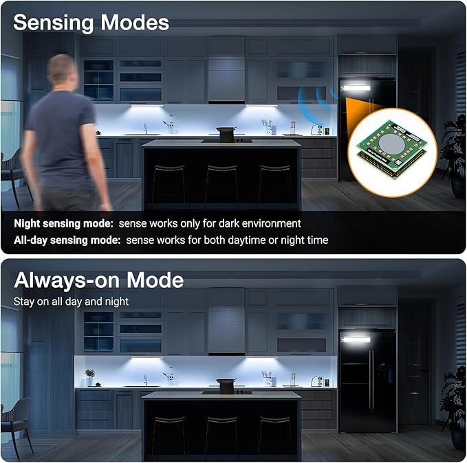 Under Cabinet Lighting, Rechargeable Battery Operated Motion Sensor Light Indoor with 3 Color Tempers Dimmable, Magnetic Closet Light, Wireless Under Counter Lights for Kitchen, Stairs, 3 Pack