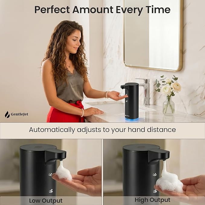 GentleJet EasyFoam Automatic Foaming Soap Dispenser, Touchless USB-C Rechargeable Sensor Pump, 304 Stainless Steel, Adjustable Foam, IPX5 Water-Resistant for Bathroom & Kitchen, 10 fl oz / 300 mL