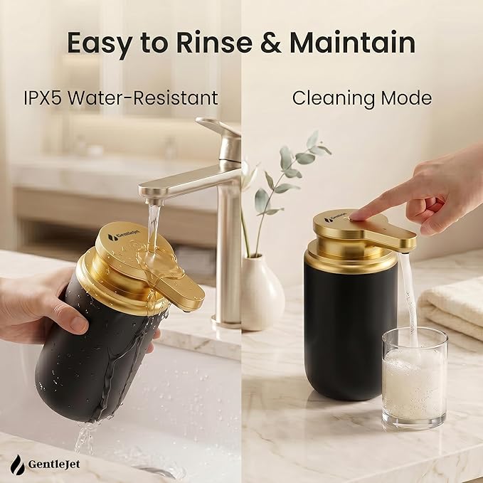 GentleJet SimpleFoam Automatic Foaming Soap Dispenser Touchless Sensor, USB-C Rechargeable, IPX5 Waterproof, Dual Output for Bathroom Kitchen Sink, ABS Compact Design