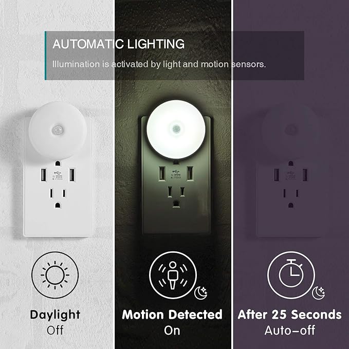 LED Motion Sensor Night Light, Sensor Night Light Plug in, Motion Nightlight Plug into Wall, Energy Efficient, Cool White Night Light for Bathroom, Bedroom, Kitchen, Hallway, Stairway, 2 Pack