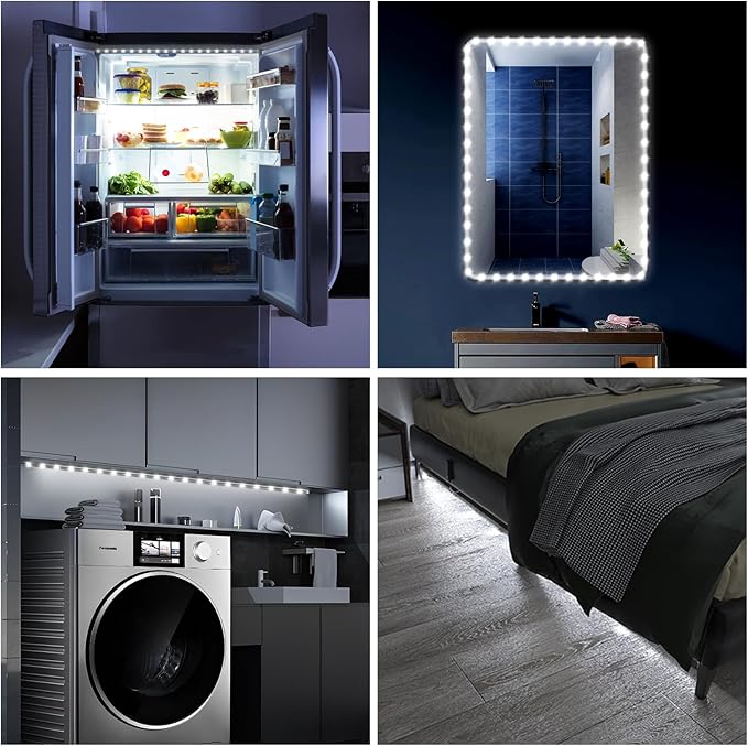 WOBANE Motion Sensor Closet Strip Lights, Rechargeable Motion Activated Light, Battery Powered 6.56ft LED Strip, 60 LEDs Homelife Bar for Wardrobe,Stair,Pantry,Counter,Cabinet,Bed,6000K White,Black