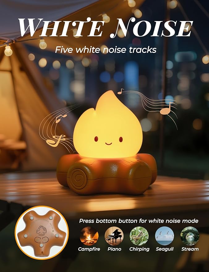 WANIDEA Fake Campfire Lamp, Ambient Lighting, White Noise Soothes The Mood, Portable Rechargeable Night Light, Candlelight Mode Mood Lighting, Bedroom, Desktop, Camping Decor (3Pack)