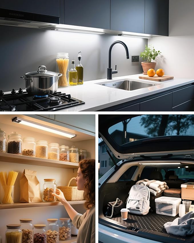 GOODEA 17.5Inch Under Cabinet Lighting, 4500mAh Rechargeable Battery Motion Sensor Light Indoor, Wireless Under Cabinet Lights for Kitchen, Closet(4 Pack,17.5inch)