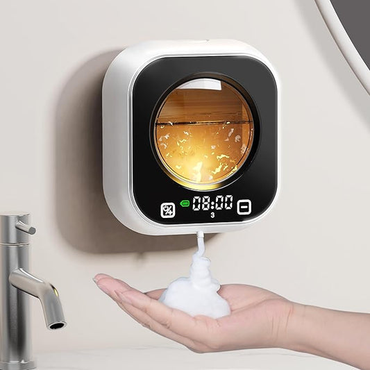 Automatic Foaming Soap Dispenser, Wall Mounted Soap Dispenser, 320ML Electric Smart Touchless Rechargeable, 5 Adjustable Foam Levels, No-Drill Waterproof for Bathroom, Kitchen, Office (White)