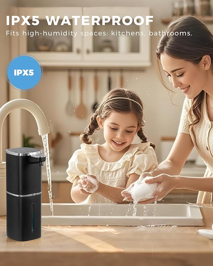 2 Pack Automatic Liquid Soap Dispenser, 13.5oz/400mL, USB Rechargeable, 9-Adjustable Liquid Levels, IPX5 Waterproof, Touchless & Wall/Tabletop Use for Kitchen Bathroom, Black
