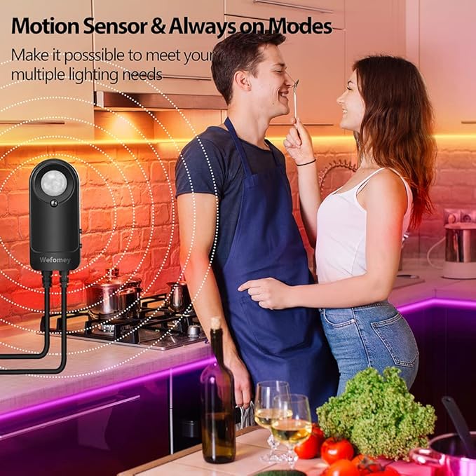 RGB Under Cabinet Lights with Motion Sensor, 6 Pre-Cut LED Strip Lights with Remote Control, Music Sync Color Changing Closet Lights, for Kitchen, Counter, Shelf, TV Backlight, Bookcase, 9.8ft