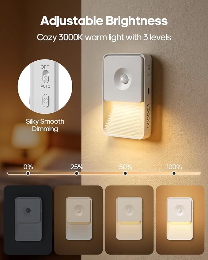 GOODEA Rechargeable Motion Sensor Night Lights for Stairs, Magnetic Stair Lights Indoor, Warm Dimmable Night Light for Hallway,Bathroom,Bedroom,Closet(8Pack)