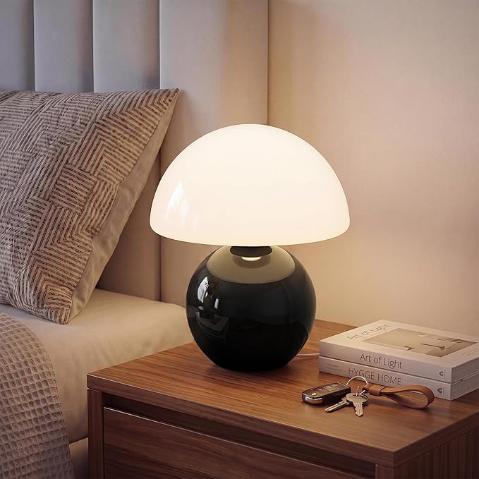 Dawnwake Mushroom Lamp Table Lamp for Bedroom,Desk Bedside Small Lamps for Living Room Night Stands,Mushroom Decor Cute Mini Modern Mid Century Lamps,Unique Aesthetic Home Living Room Decor(Black)