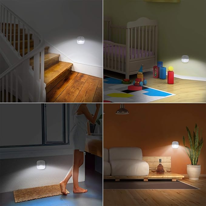 AMIR Motion Sensor Light Indoor, Upgraded Battery-Powered LED Night Light with PIR Technology for Bathroom, Kitchen, Stairs, Under Cabinet, Closet, Stick on Anywhere Hallway Lamp (White, 6-Pack)
