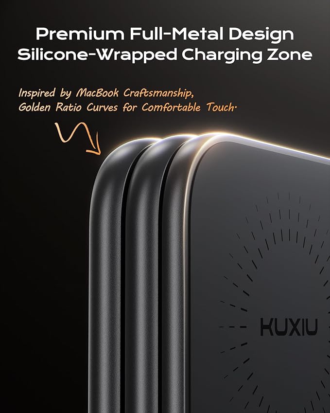 KU XIU Qi2.2 25W Magnetic Wireless Charger, Foldable 3 in 1 Travel Charging Station for iPhone 17/16/15/14/13/12, 5W for Apple Watch & AirPods, Aluminum Alloy Design, 45W GaN Adapter Included, Gray